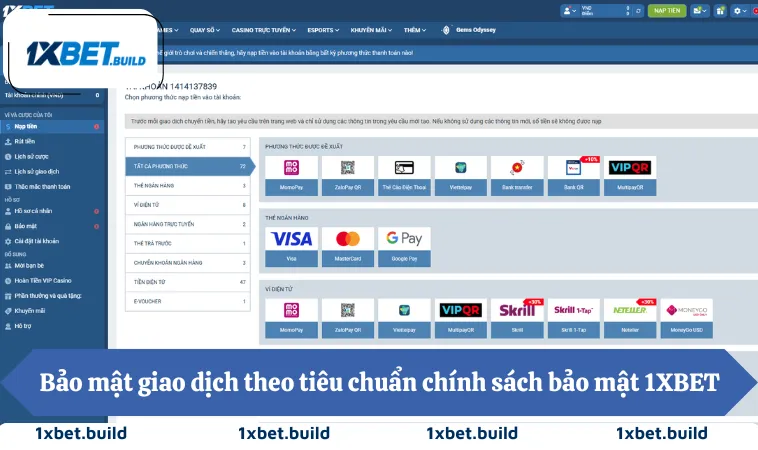 Bảo mật giao dịch tài chính theo tiêu chuẩn chính sách bảo mật 1XBET