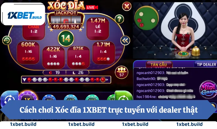Cách chơi Xóc đĩa 1XBET trực tuyến với dealer thật