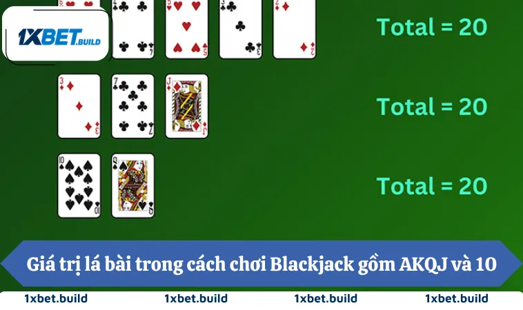 Giá trị lá bài trong cách chơi Blackjack gồm AKQJ và 10