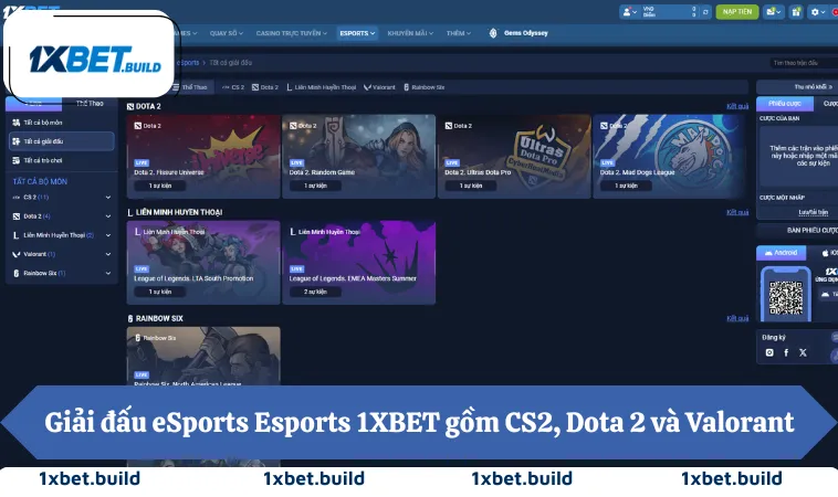 Giải đấu eSports Esports 1XBET gồm CS2, Dota 2 và Valorant