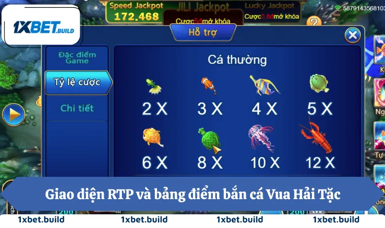 Giao diện RTP và bảng điểm bắn cá Vua Hải Tặc