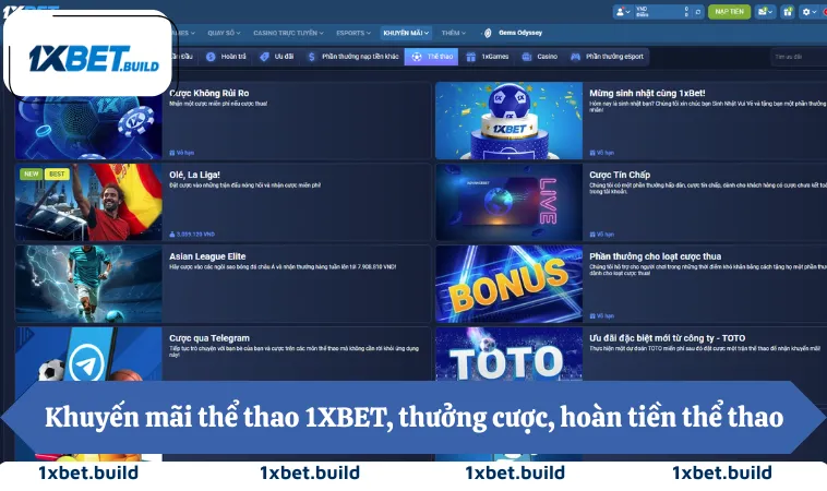 Khuyến mãi thể thao 1XBET, thưởng cược, hoàn tiền thể thao