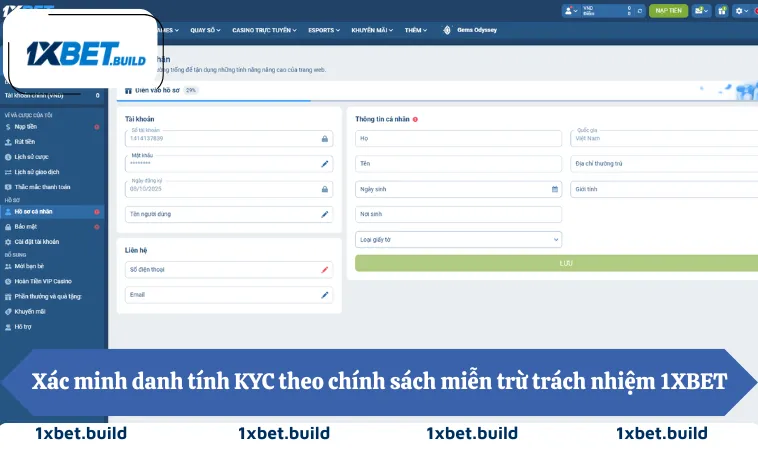 Xác minh danh tính KYC theo chính sách miễn trừ trách nhiệm 1XBET